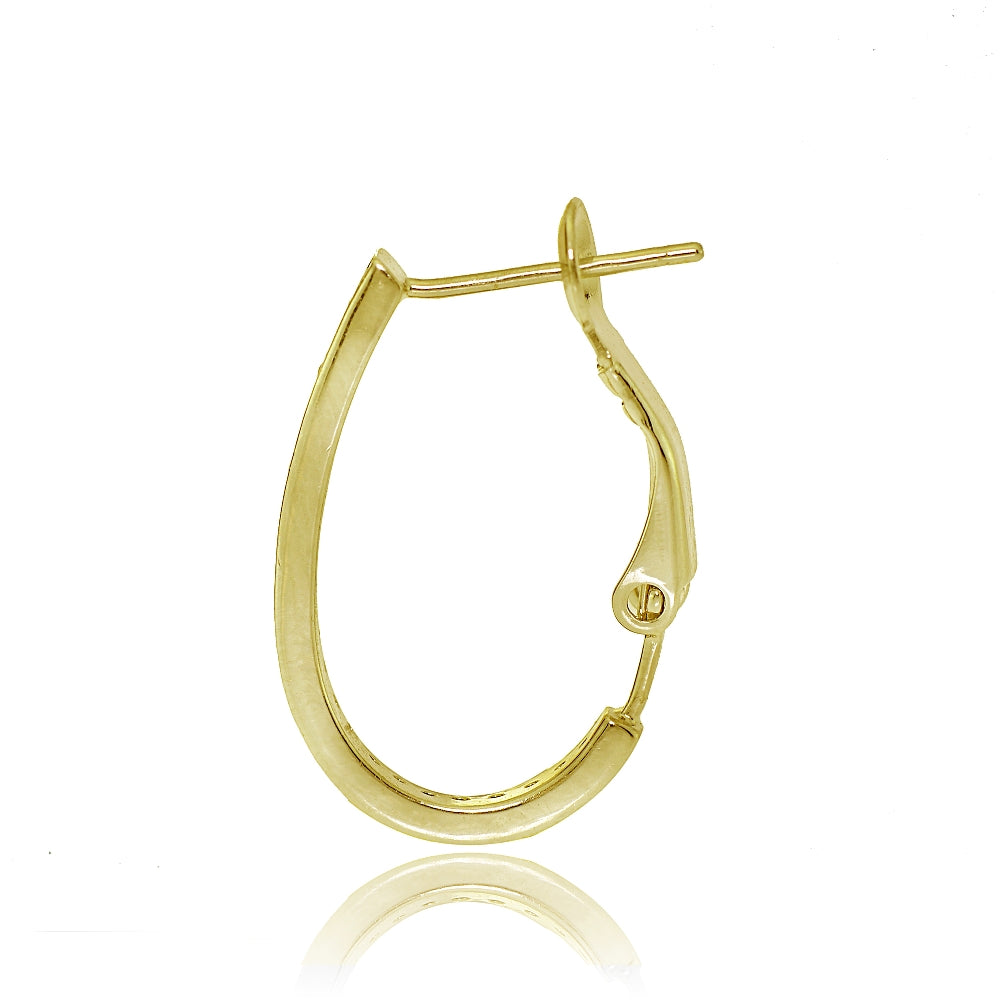 Gold Tone Sterling Silver Cubic Zirconia Oval J-Hoop Earrings, 20mm-2
