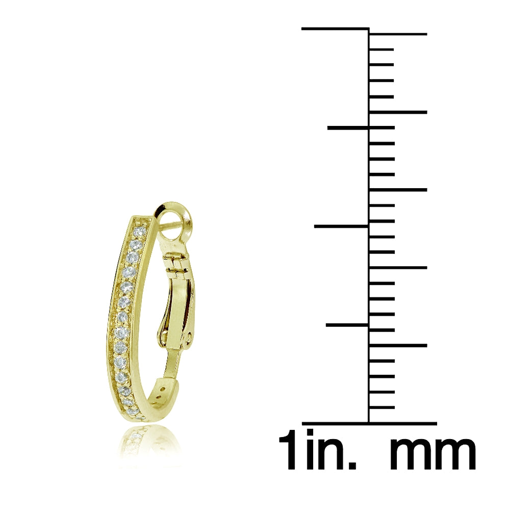 Gold Tone Sterling Silver Cubic Zirconia Oval J-Hoop Earrings, 20mm-3