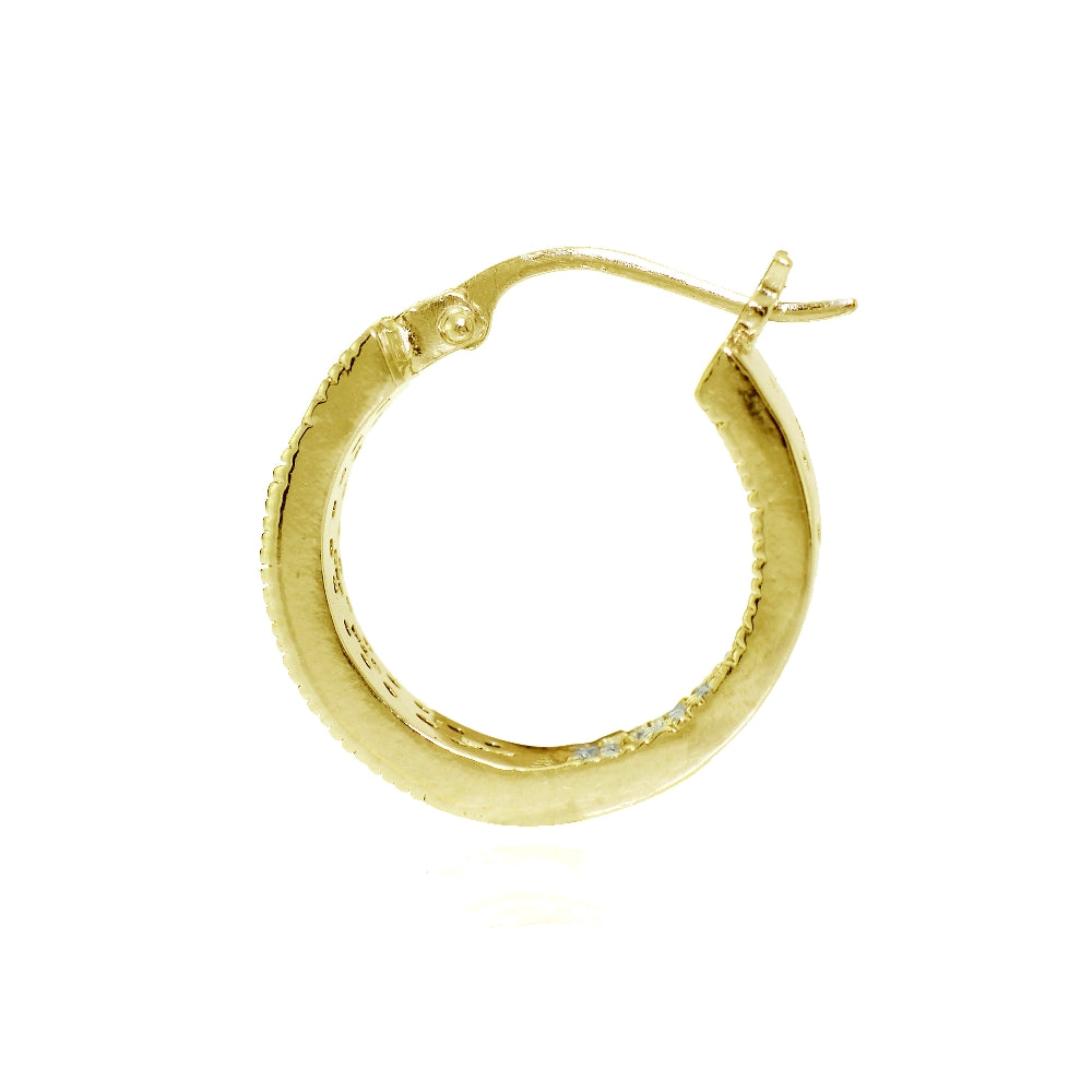 Gold Tone over Sterling Silver Cubic Zirconia Two-Row Inside-Out Huggie Hoop Earrings-2