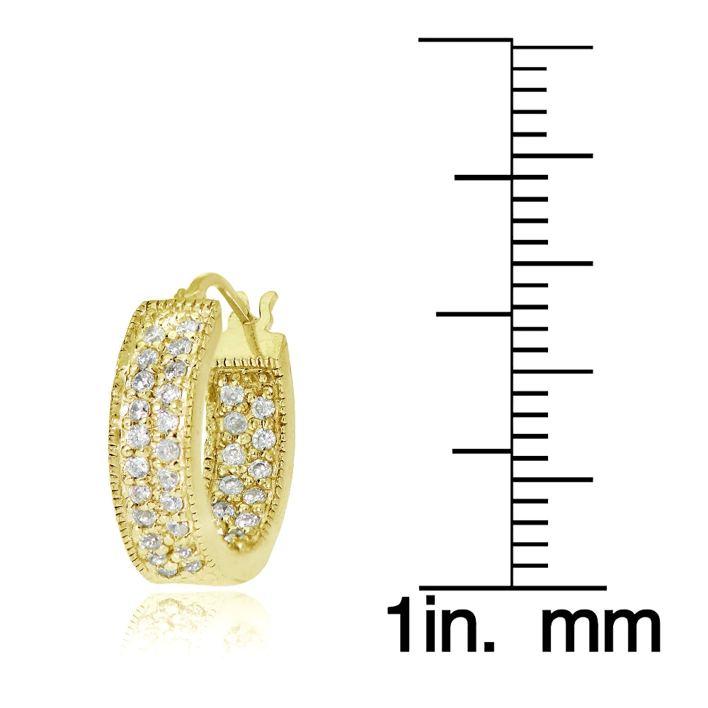 Gold Tone over Sterling Silver Cubic Zirconia Two-Row Inside-Out Huggie Hoop Earrings-3