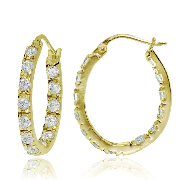 Gold Tone over Sterling Silver Cubic Zirconia 20mm Inside-Out Oval Hoop Earrings