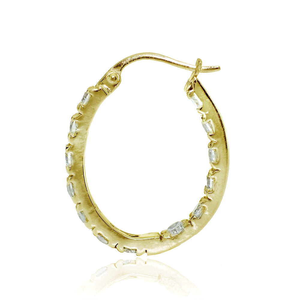 Gold Tone over Sterling Silver Cubic Zirconia 20mm Inside-Out Oval Hoop Earrings-2