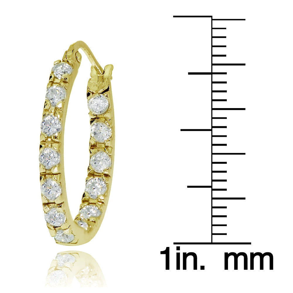 Gold Tone over Sterling Silver Cubic Zirconia 20mm Inside-Out Oval Hoop Earrings-3