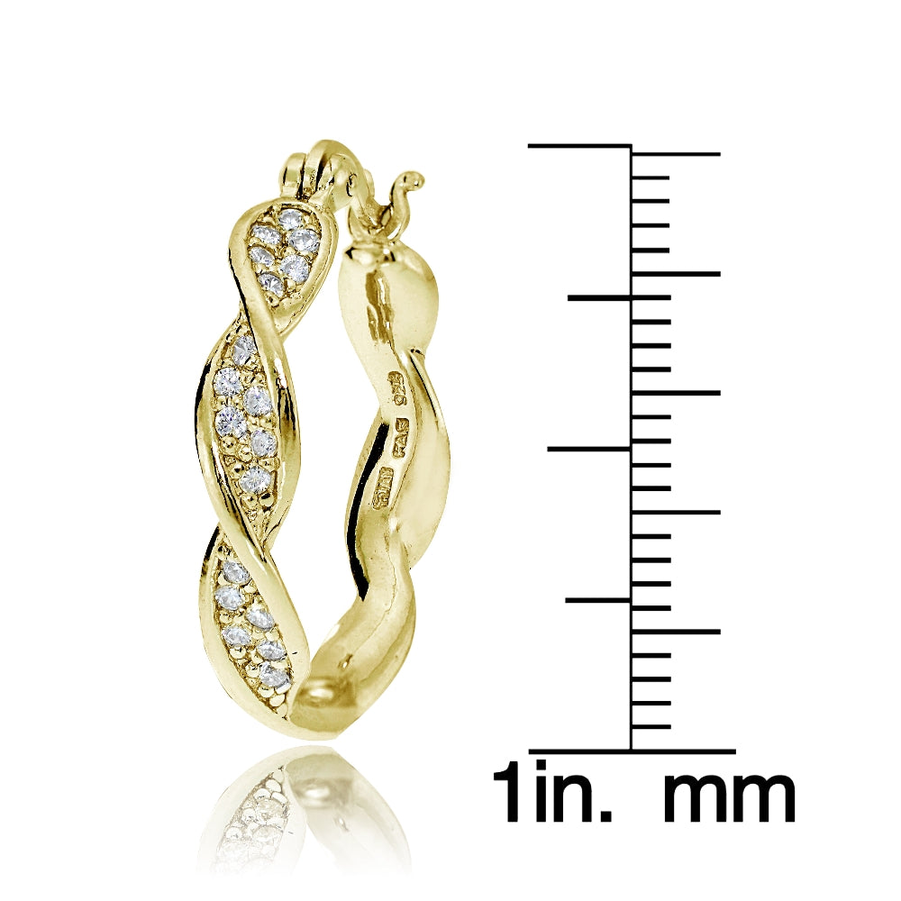 Gold Tone over Sterling Silver Cubic Zirconia 24mm Twist Round Hoop Earrings-3