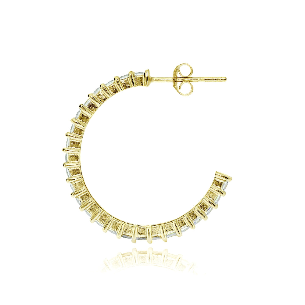Gold Tone over Sterling Silver Square Cubic Zirconia Half Hoop Earrings, 25mm-2