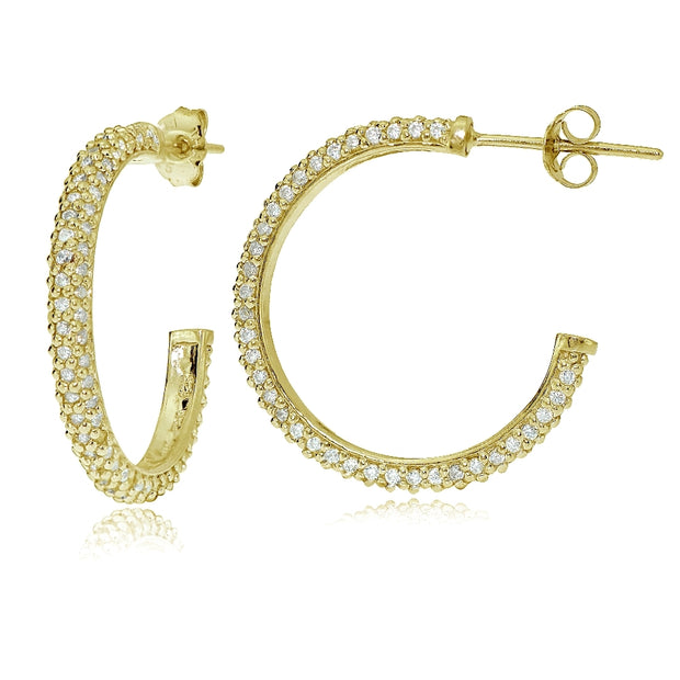 Gold Tone over Sterling Silver Cubic Zirconia Half Round Hoop Earrings