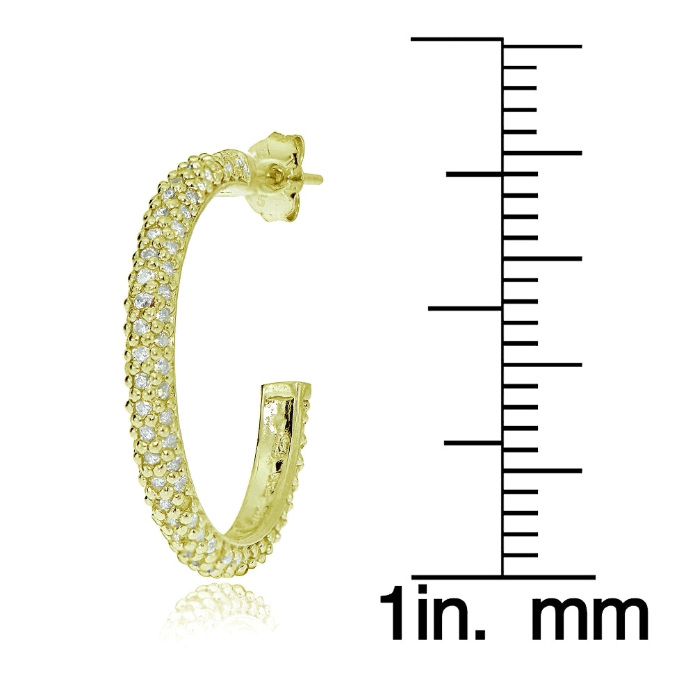 Gold Tone over Sterling Silver Cubic Zirconia Half Round Hoop Earrings-3