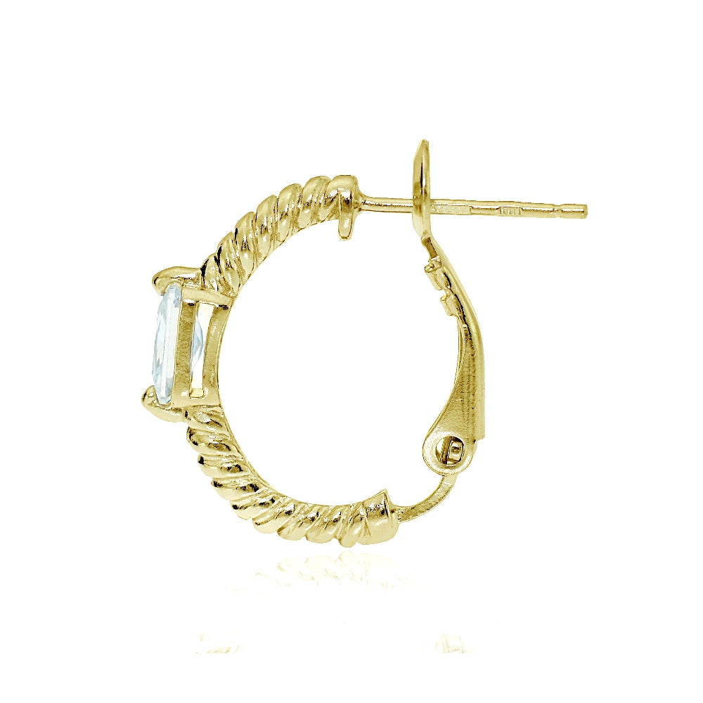 Gold Tone over Sterling Silver Cubic Zirconia Rectangle Oval J-Hoop Earrings-2