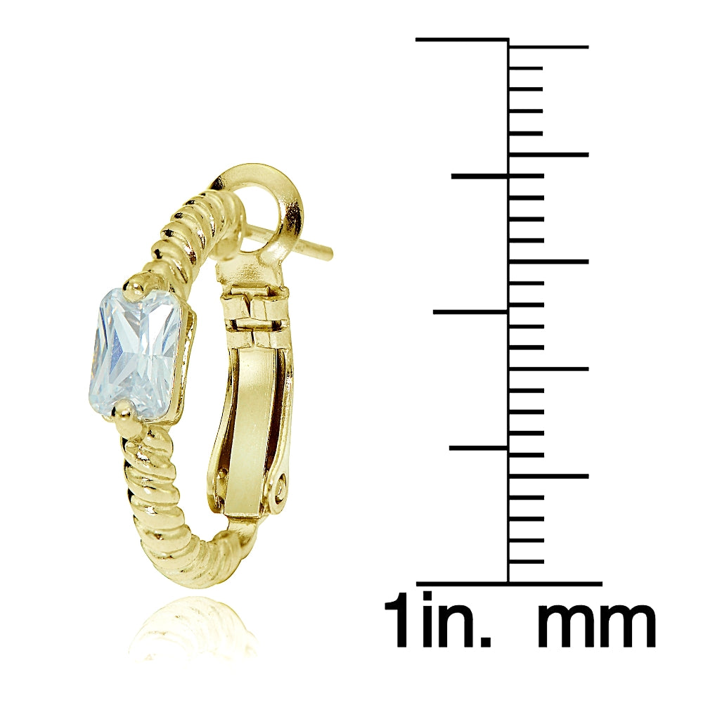 Gold Tone over Sterling Silver Cubic Zirconia Rectangle Oval J-Hoop Earrings-3