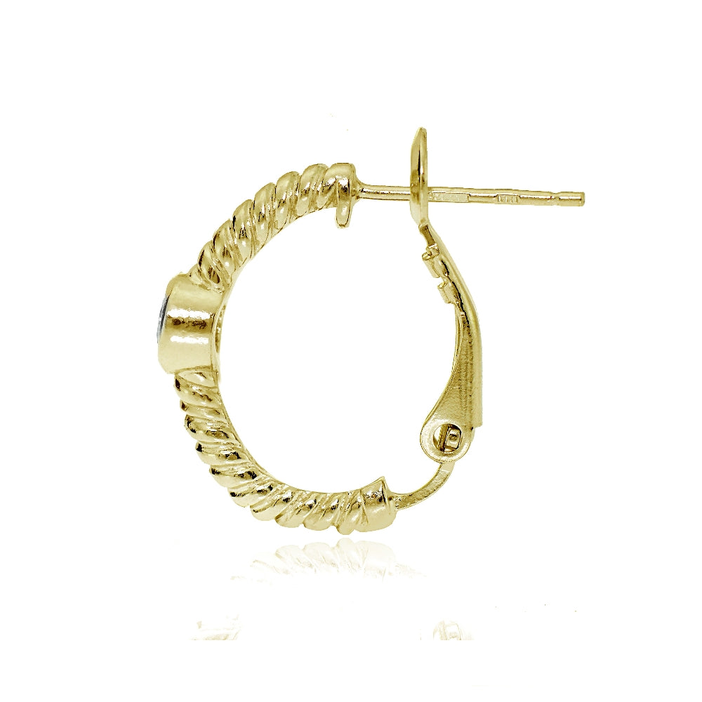 Gold Tone over Sterling Silver Cubic Zirconia Round Oval J-Hoop Earrings-2