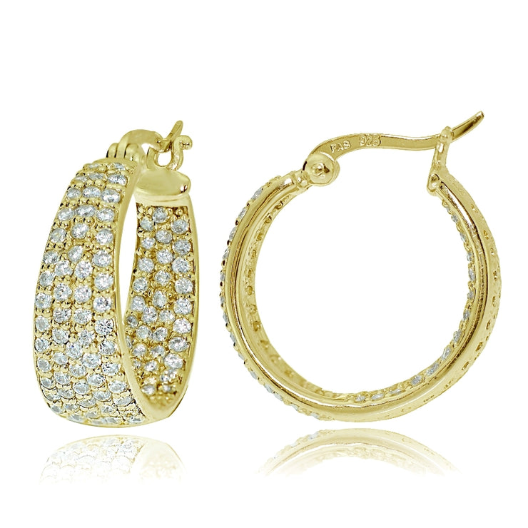Gold Tone over Sterling Silver Cubic Zirconia Inside-Out Fashion Huggie Hoop Earrings