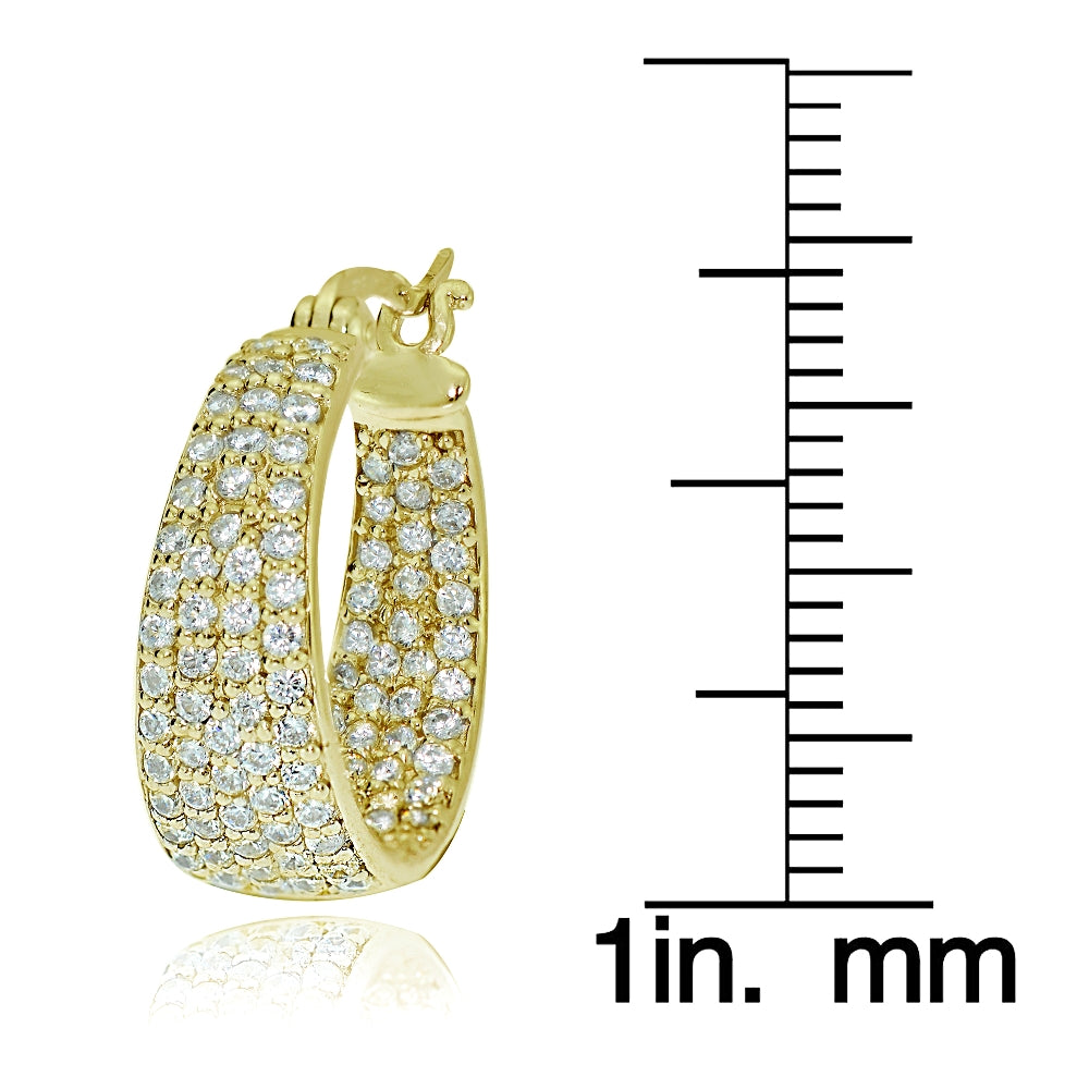 Gold Tone over Sterling Silver Cubic Zirconia Inside-Out Fashion Huggie Hoop Earrings-3