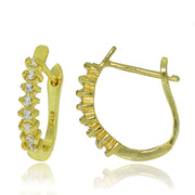 Gold Tone over Sterling Silver Cubic Zirconia Huggie Huggie J-Hoop Earrings, 12mm