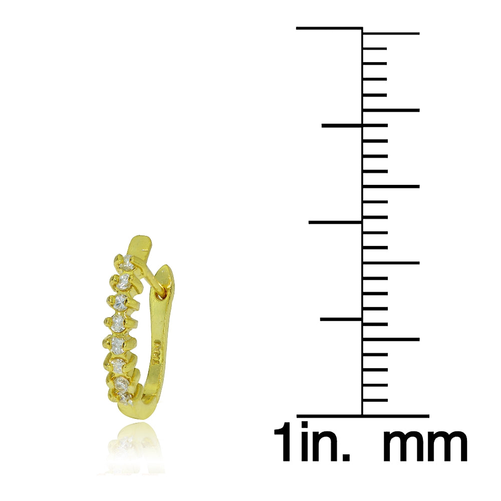 Gold Tone over Sterling Silver Cubic Zirconia Huggie Huggie J-Hoop Earrings, 12mm-3