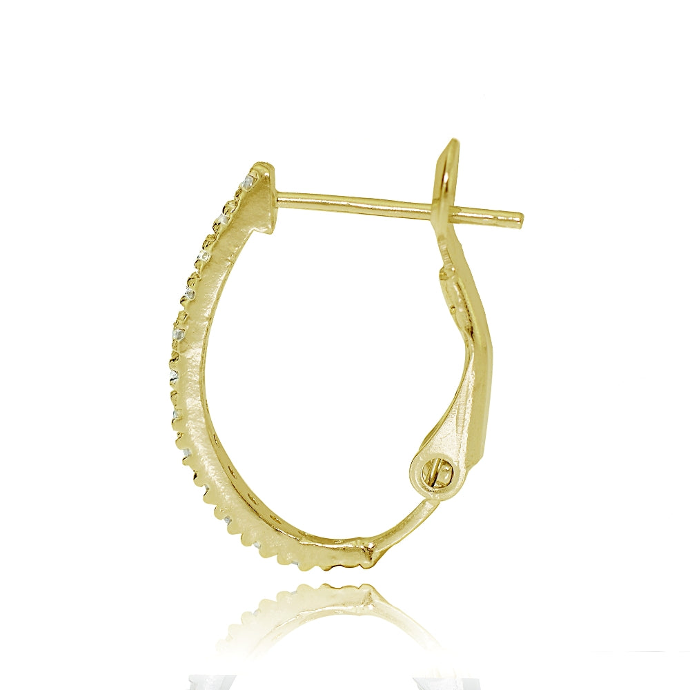 Gold Tone Sterling Silver Cubic Zirconia Oval J-Hoop Earrings, 21mm-2