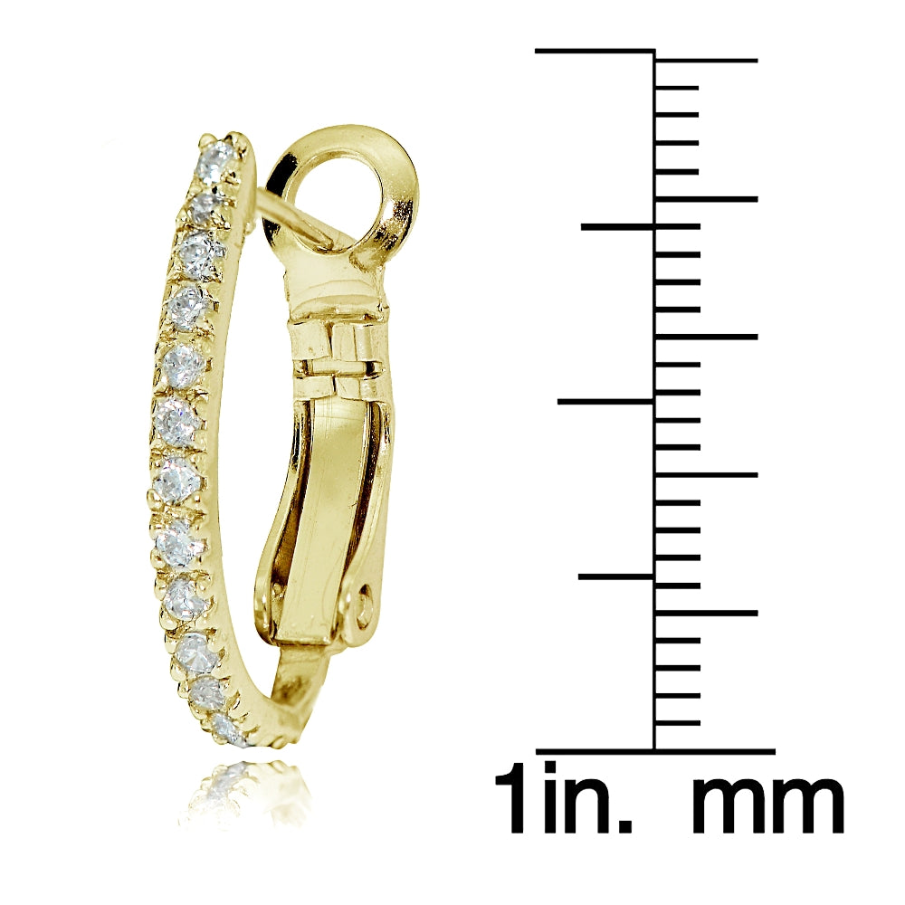 Gold Tone Sterling Silver Cubic Zirconia Oval J-Hoop Earrings, 21mm-3