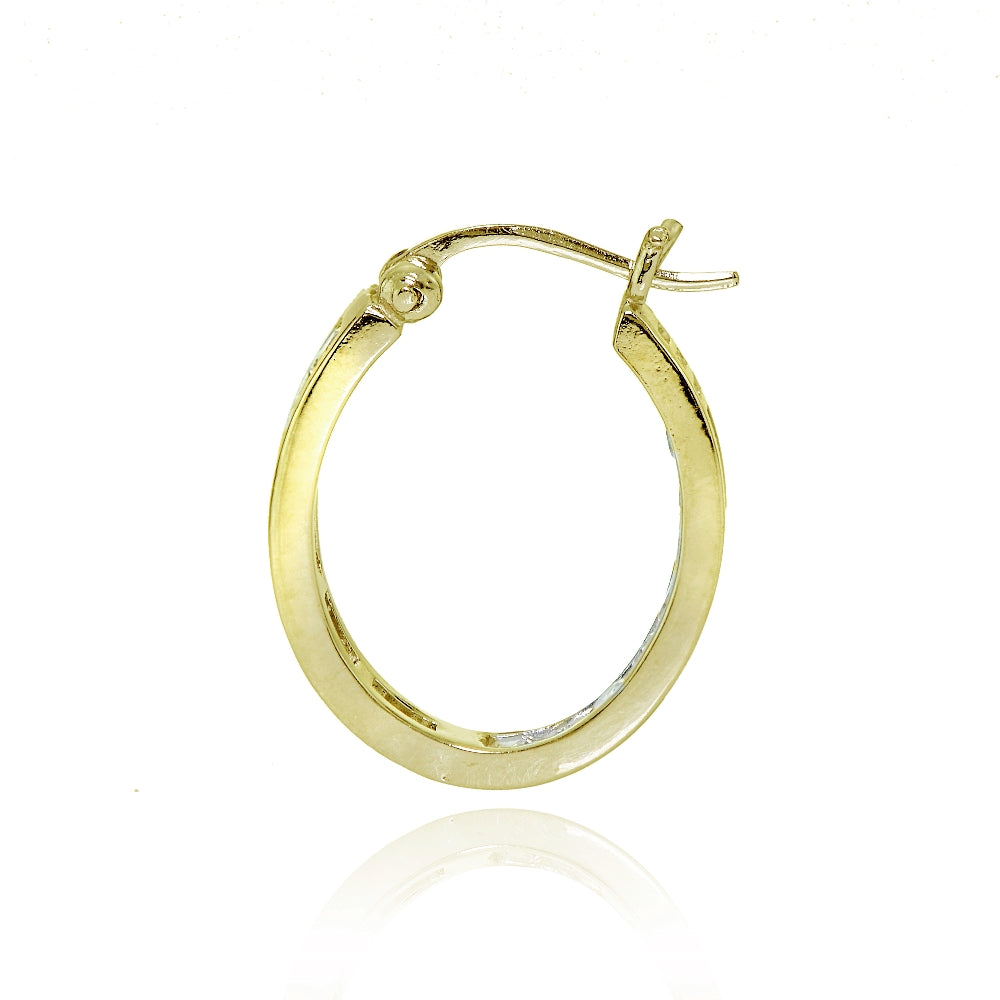 Gold Tone over Sterling Silver Cubic Zirconia Channel Set Inside-Out Oval Hoop Earrings-2