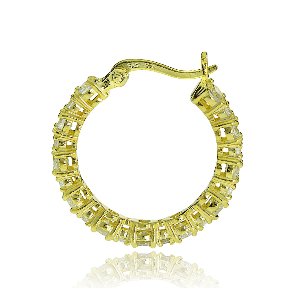 Gold Tone over Sterling Silver Round Cubic Zirconia 22mm Hoop Earrings-3