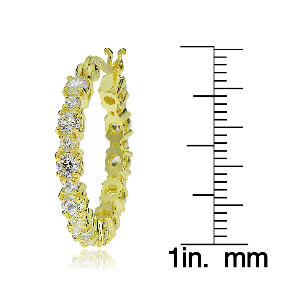 Gold Tone over Sterling Silver Round Cubic Zirconia 22mm Hoop Earrings-4