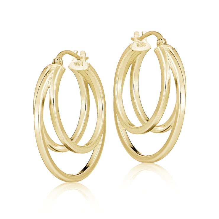 Gold Tone over Sterling Silver Square-Tube Triple Round Hoop Earrings