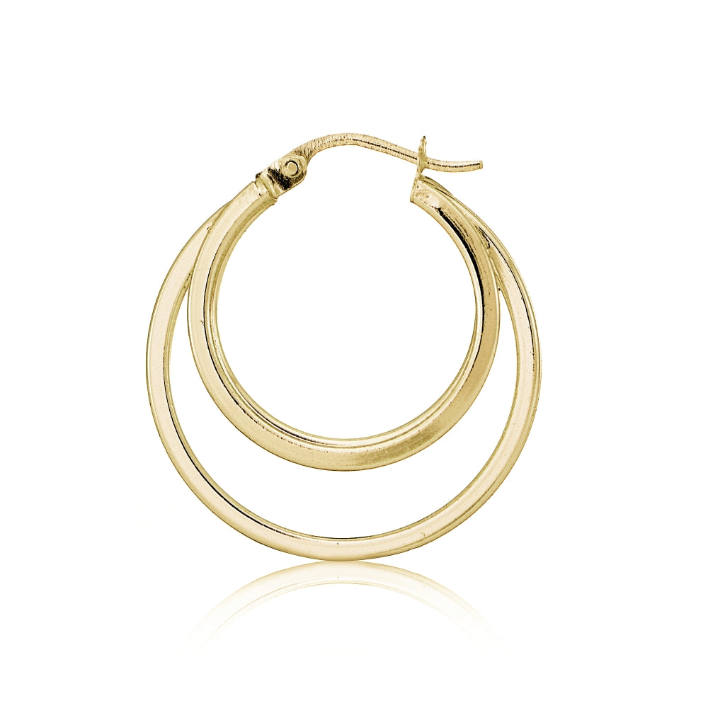 Gold Tone over Sterling Silver Square-Tube Triple Round Hoop Earrings-3