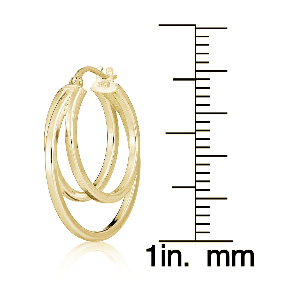 Gold Tone over Sterling Silver Square-Tube Triple Round Hoop Earrings-4