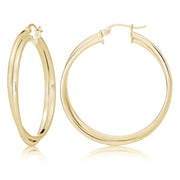 Gold Flash Sterling Silver Square-Tube Double Twisted 47mm Round Hoop Earrings