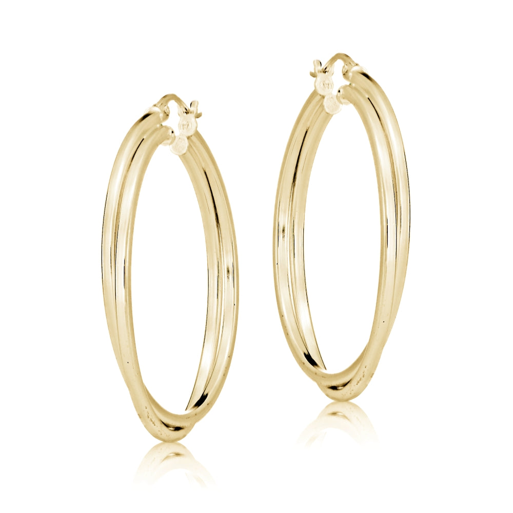 Gold Flash Sterling Silver Square-Tube Double Twisted 47mm Round Hoop Earrings-2
