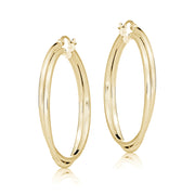 Gold Flash Sterling Silver Square-Tube Double Twisted 47mm Round Hoop Earrings