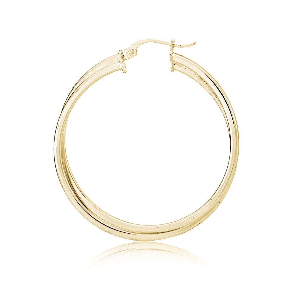 Gold Flash Sterling Silver Square-Tube Double Twisted 47mm Round Hoop Earrings-3