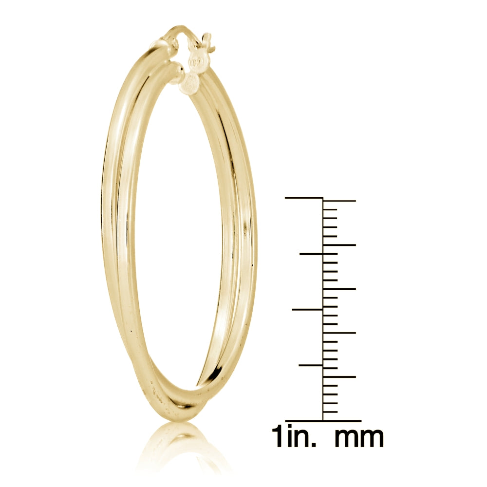Gold Flash Sterling Silver Square-Tube Double Twisted 47mm Round Hoop Earrings-4