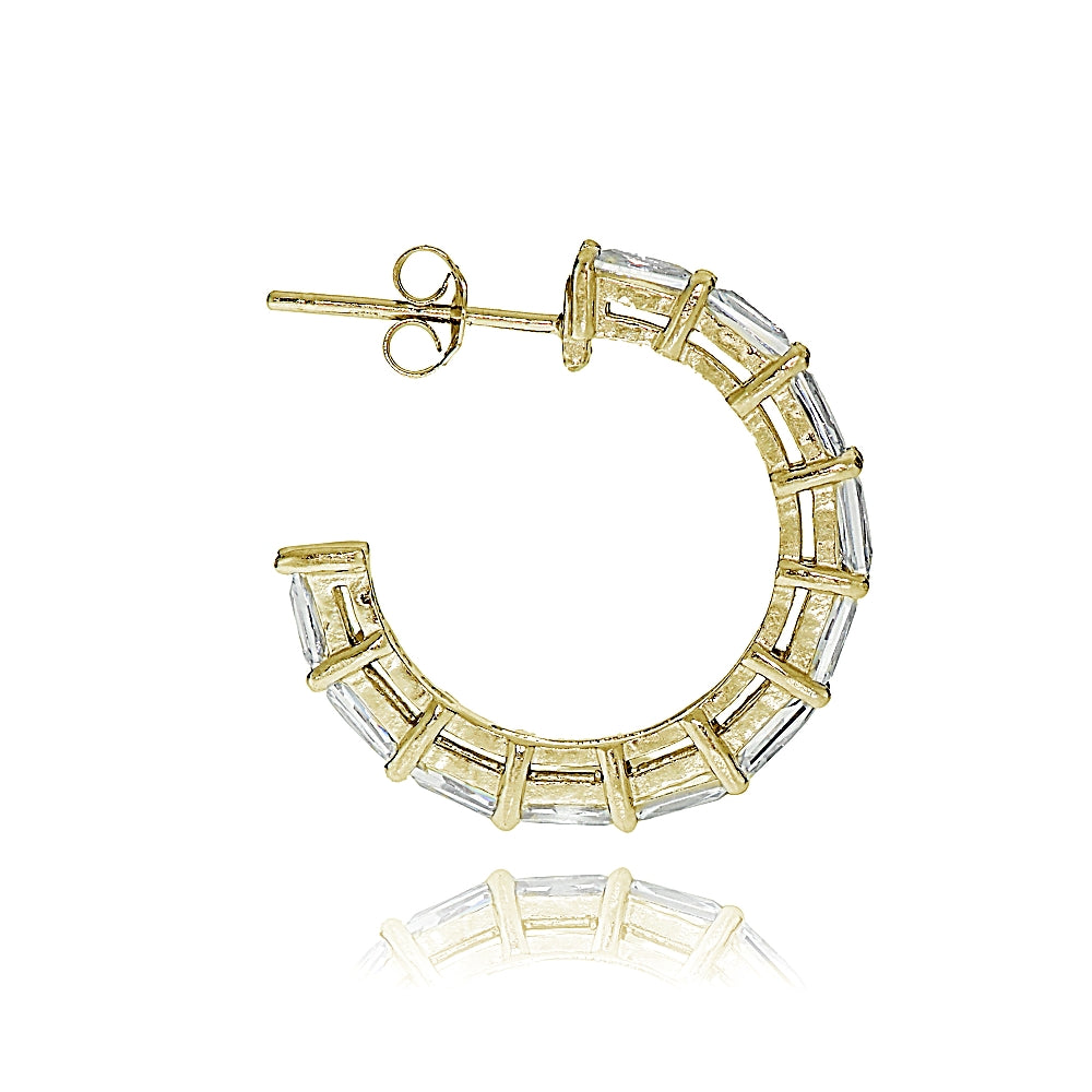 Gold Tone over Sterling Silver Cubic Zirconia Baguette Cut Half Hoop Earrings-2