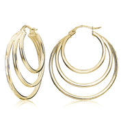Gold Tone over Sterling Silver Diamond-cut Triple Layer Circle Hoop Earrings