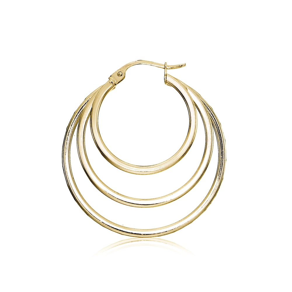 Gold Tone over Sterling Silver Diamond-cut Triple Layer Circle Hoop Earrings-3