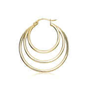 Gold Tone over Sterling Silver Diamond-cut Triple Layer Circle Hoop Earrings