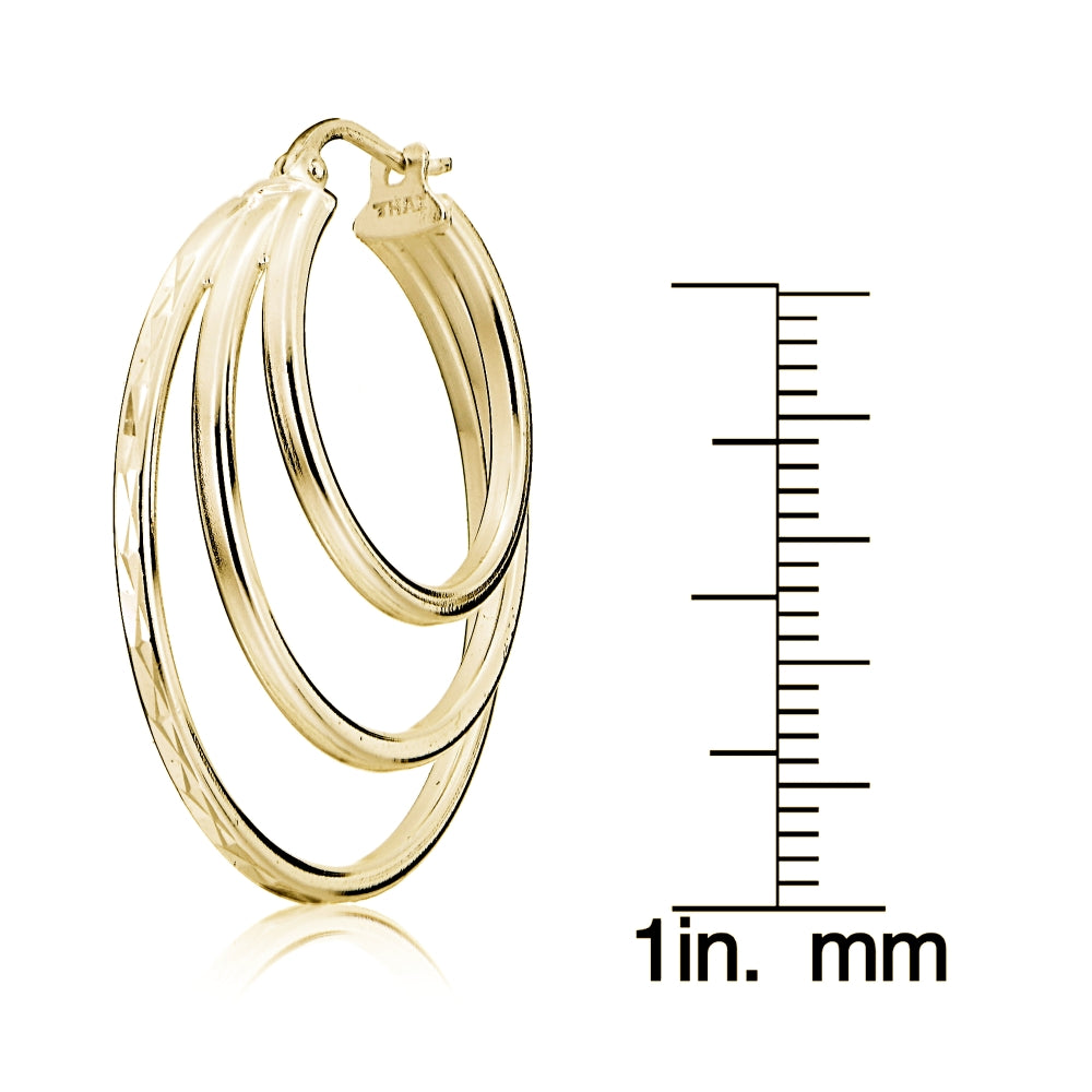 Gold Tone over Sterling Silver Diamond-cut Triple Layer Circle Hoop Earrings-4