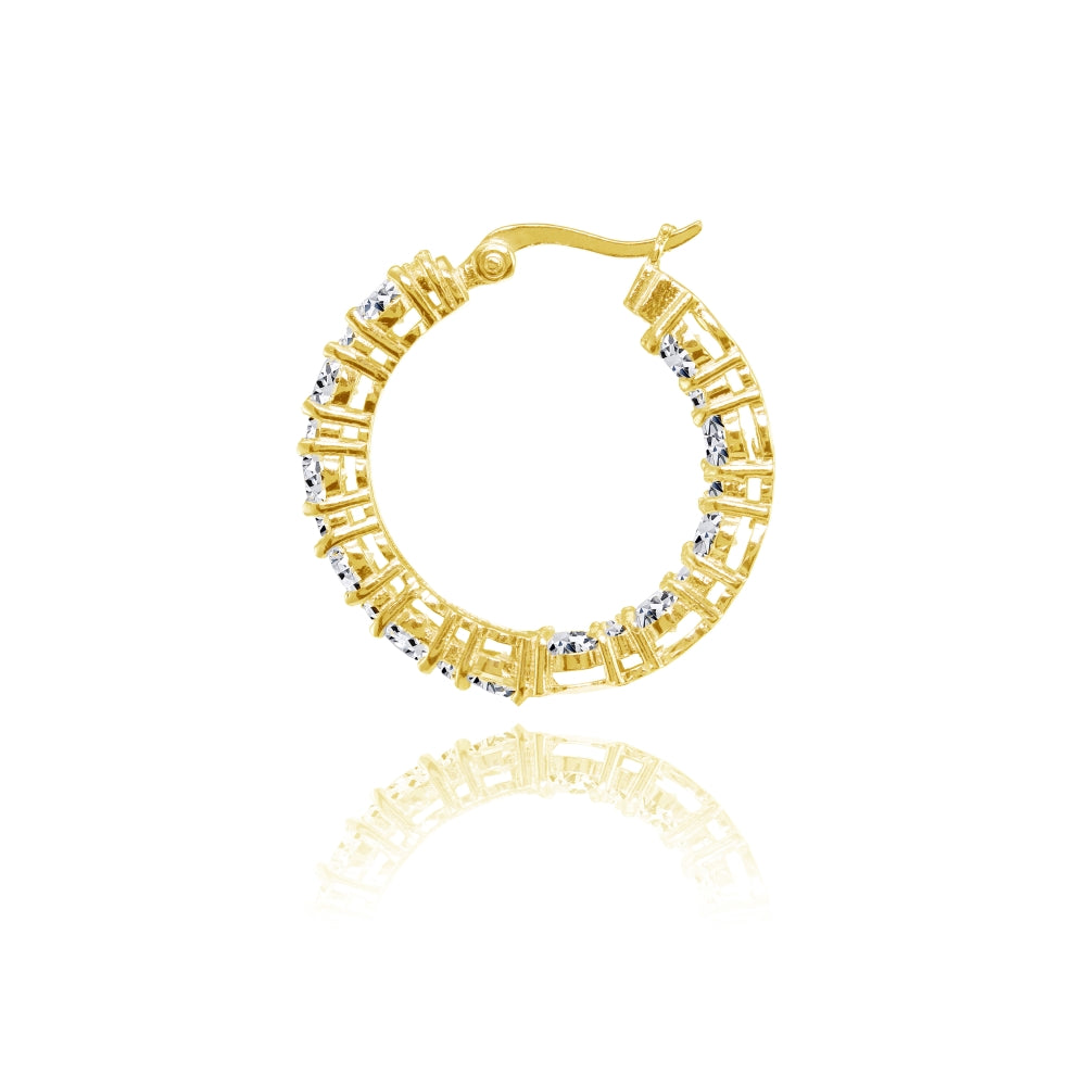 Yellow Gold Flashed Silver Cubic Zirconia Inside Out 28mm Round Hoop Earrings-2