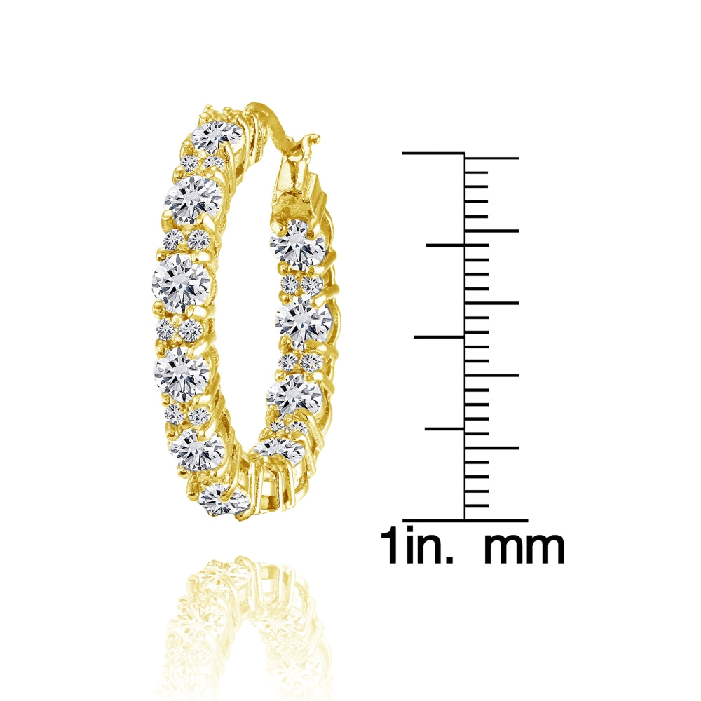 Yellow Gold Flashed Silver Cubic Zirconia Inside Out 28mm Round Hoop Earrings-3