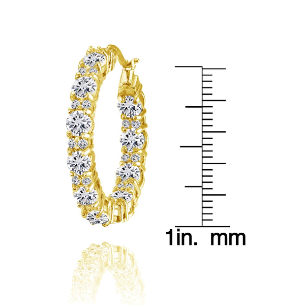 Yellow Gold Flashed Silver Cubic Zirconia Inside Out 28mm Round Hoop Earrings