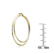 Yellow Gold Flashed Sterling Silver Double Circle Square-Tube Diamond Cut 40mm Round Hoop Earrings
