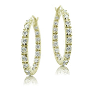 Yellow Gold Flashed Sterling Silver Cubic Zirconia Inside Out 25mm Round Hoop Earrings