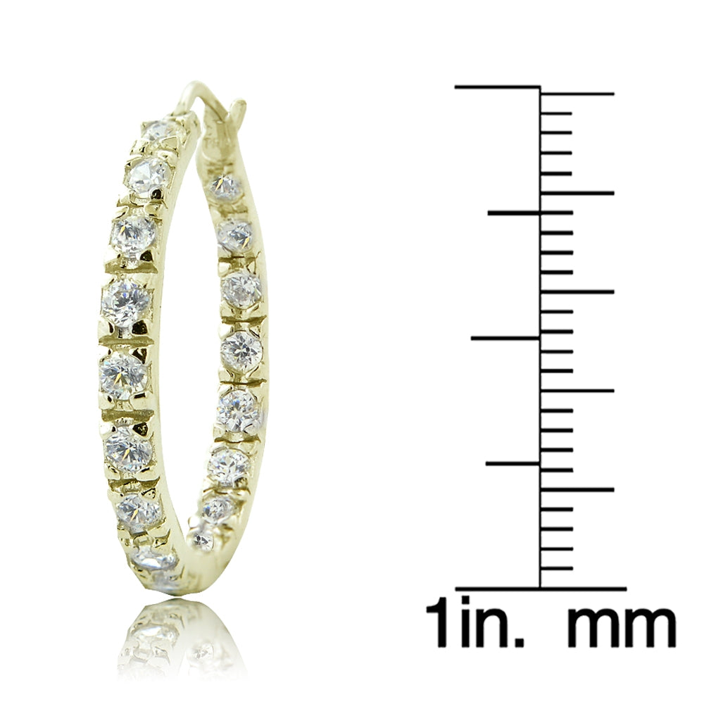 Yellow Gold Flashed Sterling Silver Cubic Zirconia Inside Out 25mm Round Hoop Earrings-3