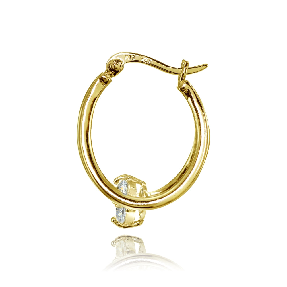 Yellow Gold Flashed Sterling Silver Oval Double Hoop Cubic Zirconia Earrings-2