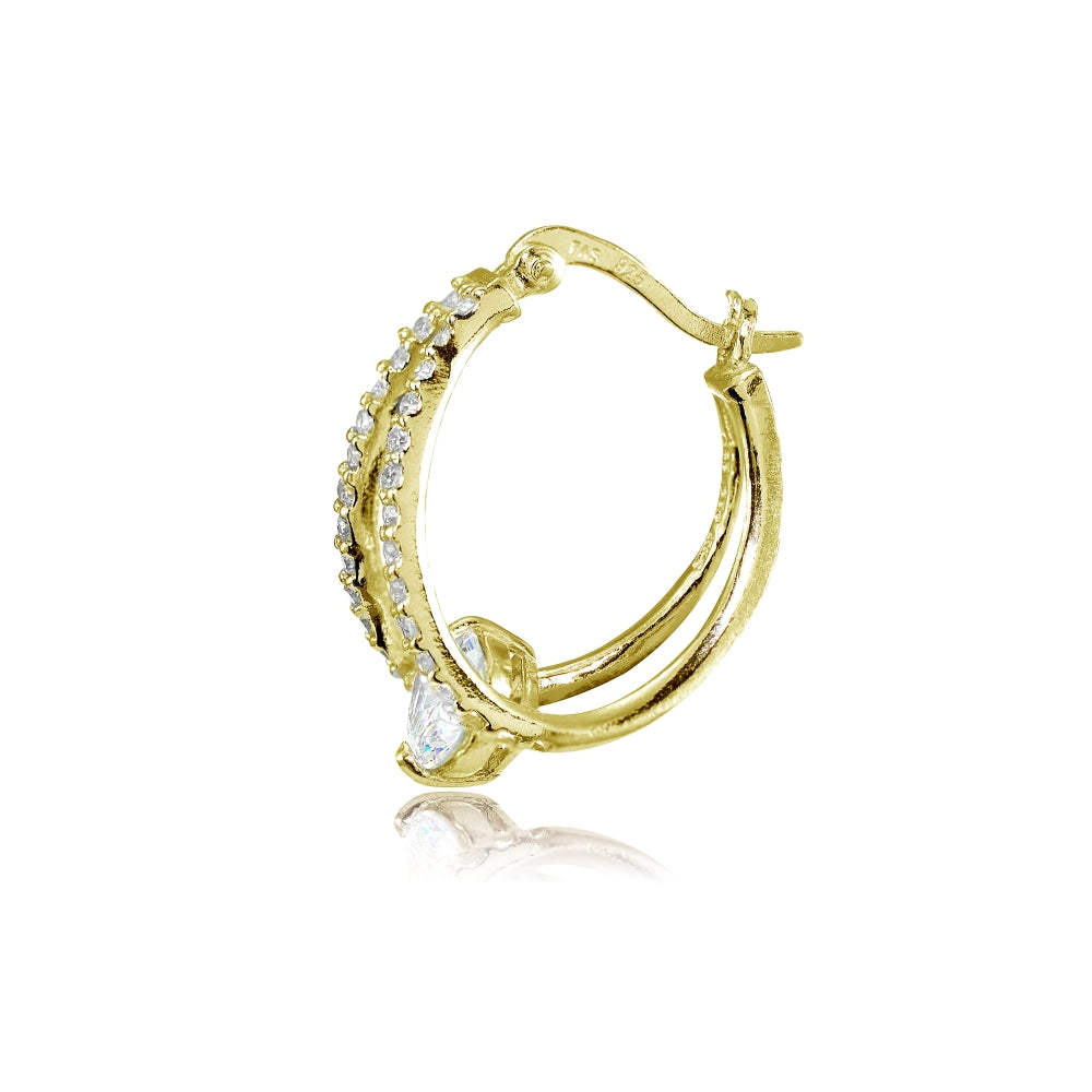 Yellow Gold Flashed Sterling Silver Cubic Zirconia Oval Double Hoop Earrings-2