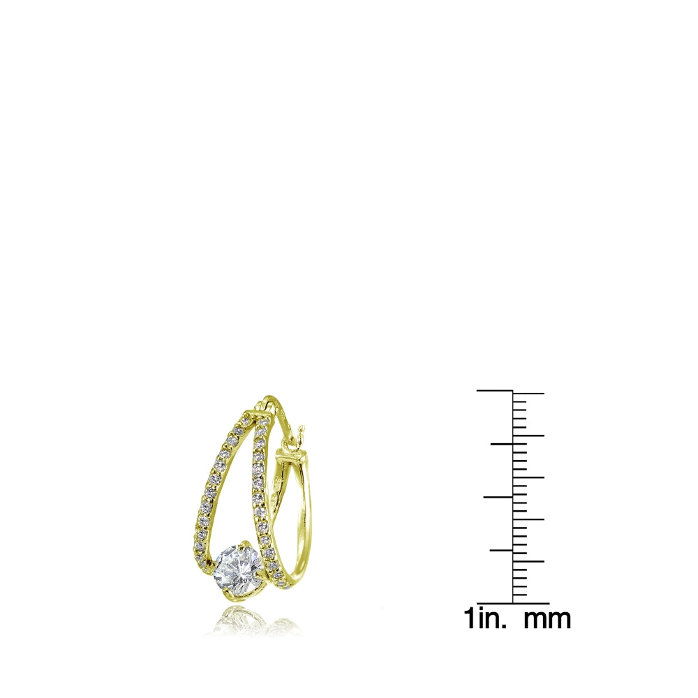 Yellow Gold Flashed Sterling Silver Cubic Zirconia Oval Double Hoop Earrings-3