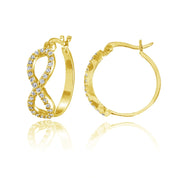 Yellow Gold Flashed Sterling Silver Cubic Zirconia Infinity Figure 8 Hoop Earrings