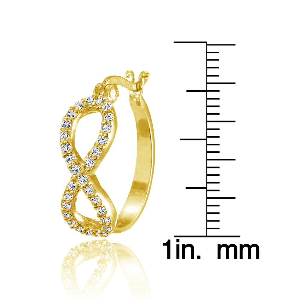 Yellow Gold Flashed Sterling Silver Cubic Zirconia Infinity Figure 8 Hoop Earrings-3