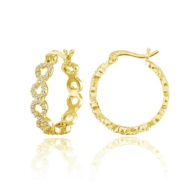 Yellow Gold Flashed Sterling Silver Cubic Zirconia Continuous Infinity Hoop Earrings