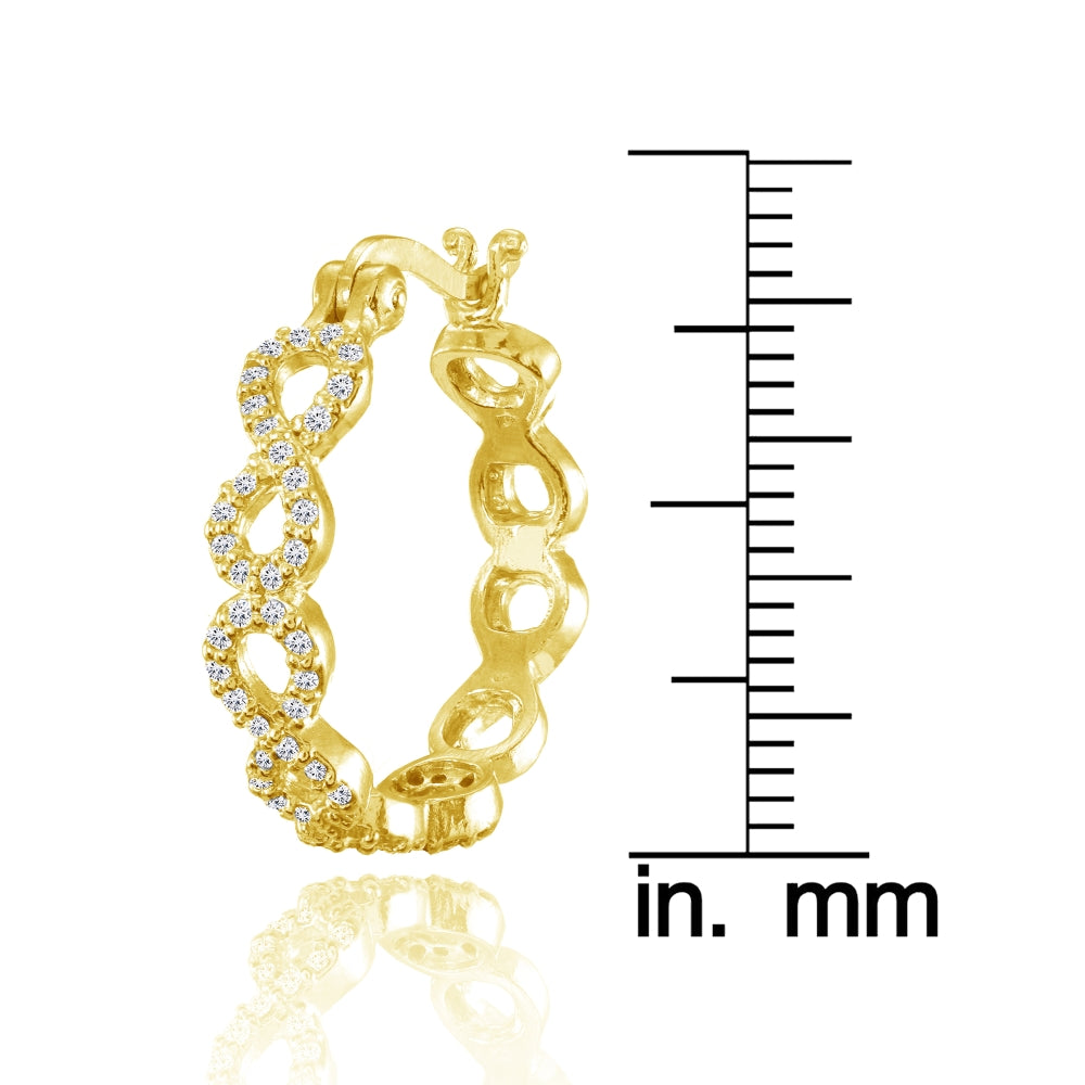 Yellow Gold Flashed Sterling Silver Cubic Zirconia Continuous Infinity Hoop Earrings-3