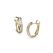 Yellow Gold Flashed Sterling Silver Cubic Zirconia 18mm Clutchless Channel Set Oval Half Hoop Earrings